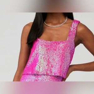 Tara Crop Top Show Me Your Mumu Hot Pink Sequin - Eras Tour Outfit Ideas